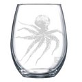 Etched Octopus Stemless Wine Glass Set of 4