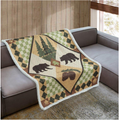 Bear Sherpa Throw Blanket "Four Point Lodge"