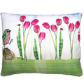 Bird and Tulip Pillow Indoor Outdoor Pillow 18x18