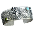 Antique Silver Mythical Mermaids Cuff Bracelet with Jade and Amazonite