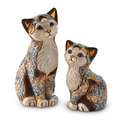 Sitting Calico Cat Family Ceramic Figurine Set of 2 | De Rosa 