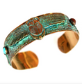 Verdigris Patina Egyptian Motif Winged Scarabs Cuff | Elaine Coyne Jewelry | ECEGP2403BC