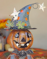 Pumpkin Witch with Lighted Eyes and Owl Candy Holder