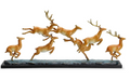 Brass and Marble Deer Sculpture "Leaping Deer Herd" 