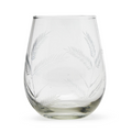 Set of 4 Stemless Jumbo Hand-Blown Wine Glasses with Etched Fern Design  | TC54113