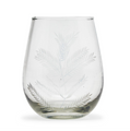 Set of 4 Stemless Jumbo Hand-Blown Wine Glasses with Etched Fern Design  | TC54113