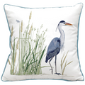 Heavily Embroidered Blue Heron and Saltmarsh Indoor/Outdoor Pillow | GIIR775030010