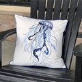 Hand Embroidered Blue Jellyfish Indoor/Outdoor Pillow | GIIR775030026