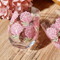 Set of 4 Hand Painted Pink Hydrangea Handblown Stemless Wine Glasses | TC54658