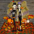 Set of 2 Vintage Horror Noir Metal Skeleton Figurines "Dr. & Mrs. Trickyloo" | ZLIZR196241-2-SET