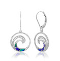 White Gold Opal and Diamond Wave Leverback Earrings | HTSWOE-0011/ WG