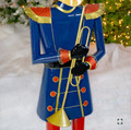 59" Tall Iron Christmas Blue Nutcracker Holding Trumpets
