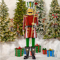 59" Tall Iron Christmas Burgundy Nutcracker Holding Baton | ZLIZR131167
