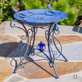 23" Tall Iron Birdbath with Bird Details & Porcelain Accent in Blue | ZLIZR180891-BL