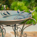 23" Tall Iron Birdbath with Bird Details & Porcelain Accent Bronze Finish | ZLIZR180891-BZ