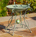  23" Tall Iron Birdbath with Bird Details & Porcelain Accent in Green | ZLIZR180891-GR