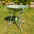  23" Tall Iron Birdbath with Bird Details & Porcelain Accent in Green | ZLIZR180891-GR