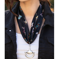 Equine Elegance 100% Silk Scarf in Jet Black with choice of Gold or Silver Metal  Horse-Bit | EKDSREquineEleganceJetBlack