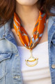Orange Straps 100% Silk Scarf with choice of Gold or Silver Metal Horse-Bit | EKDOrangeStraps