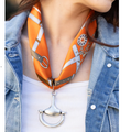Orange Straps 100% Silk Scarf with choice of Gold or Silver Metal Horse-Bit | EKDOrangeStraps