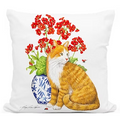 Cat with Red Geranium Indoor Outdoor Pillow | MCMLT2607