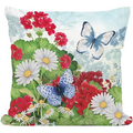 Butterflies Amongst Geraniums and Daisies Indoor Outdoor Pillow | MCNT2603