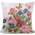 Butterfly with Roses and Pansies Indoor Outdoor Pillow | MCSW2601