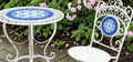 Three Piece Blue and White Floral Mosaic Bistro Set in Antique White | ZLIZR250051-2-AWS
