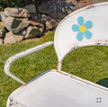 Antique Inspired White Iron Garden Bench with Blue Flower Accents | ZLIZR030007-AW
