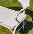 Antique Inspired White Iron Garden Bench with Blue Flower Accents | ZLIZR030007-AW