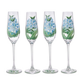 Set of 4 Hand Painted Hydrangea Handblown Champagne Flutes | TC55590
