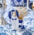 Hand Painted Blue and White Staffordshire Dog with 20 Appetizer Picks | TC54019