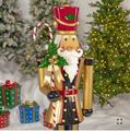65.35" Tall Standing Iron Nutcracker in Gold with Candy Cane & LED Lights | ZLIZR220429