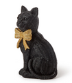 Set of 2 Wicker Weave Pattern Black Cats with Gold Bows | TC82877
