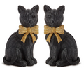 Set of 2 Wicker Weave Pattern Black Cats with Gold Bows | TC82877