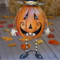 Pair of 31.5" Tall Jack-O-Lantern Halloween Figurines with LED Witch's Hats | ZLIZR195973