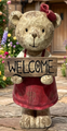 26" Tall Vintage-Style Girl Teddy Bear Garden Figurine Holding Welcome Sign | ZLIZR118327