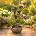 35.5" Tall Metal Owl on Branch Cascading Bowl Fountain | ZLISK761680)