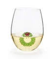 Set of 2 Hand Blown Jumbo Stemless Wine Glasses with Holiday Wreaths | TC82895