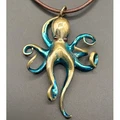 Large Bue Octopus Bronze Pendant Necklace with Garnet Eyes | Nature Jewelry | ASJBRS1023-B