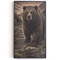 Engraved Birch Wood Panel of Grizzly Bear Catching Fish | BEN5514-GRIZZLYCATCHINGFISH