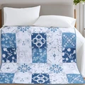 Harmony Blue and White Floral Quilted Throw Blanket | DUKDQT25269