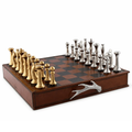 Pewter Antler Handle Chess Set Board with Storage | VHCB928CL