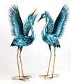 Set of 2 Stylized Metallic Blue-Green Crane Garden Figurines | ZLIZR217098-SET