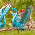 Set of 2 Stylized Metallic Blue-Green Crane Garden Figurines | ZLIZR217098-SET