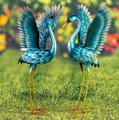 Set of 2 Stylized Metallic Blue-Green Crane Garden Figurines | ZLIZR217098-SET