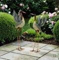 Set of 2 Assorted Standing Iron Grey Herons Garden Statues | ZLIZR218147-SET