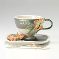 Magnificent Cattleya Orchid Cup Saucer Spoon | FZ02866 | Franz Porcelain Collection