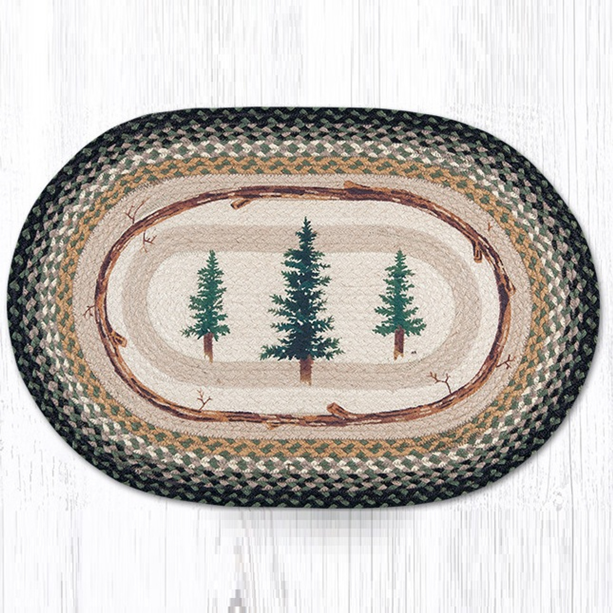 Earth Rugs Pinecone Welcome Oval Braided Rug 20x30