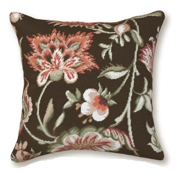 Jacobean Floral Needlepoint Pillow Floral Needlepoint Pillow